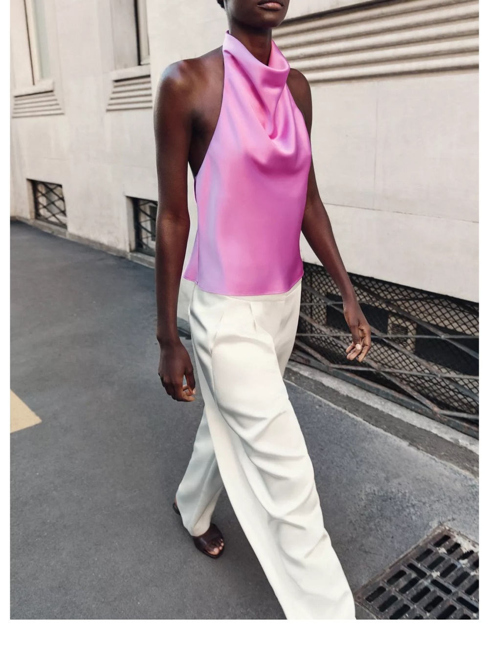 Zara Pink Satin Halter Cowl Neck Top
